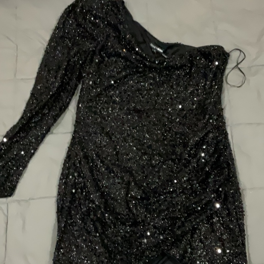 Black Sequin One-Shoulder Dress